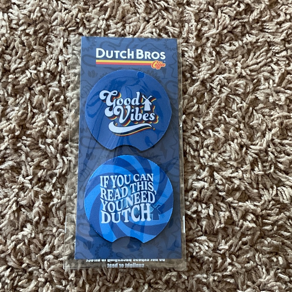 Dutch Bros Blue 'Good Vibes' & Slogan Car Coasters (2-Pack)